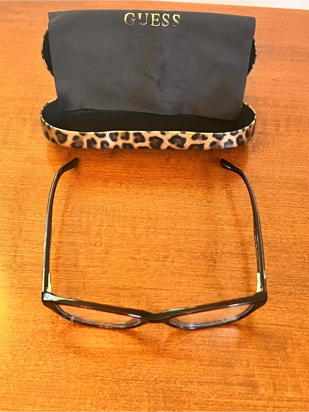 GUESS Black with Tortoise-Marble Women's Eyeglasses with Leopard-Print Case